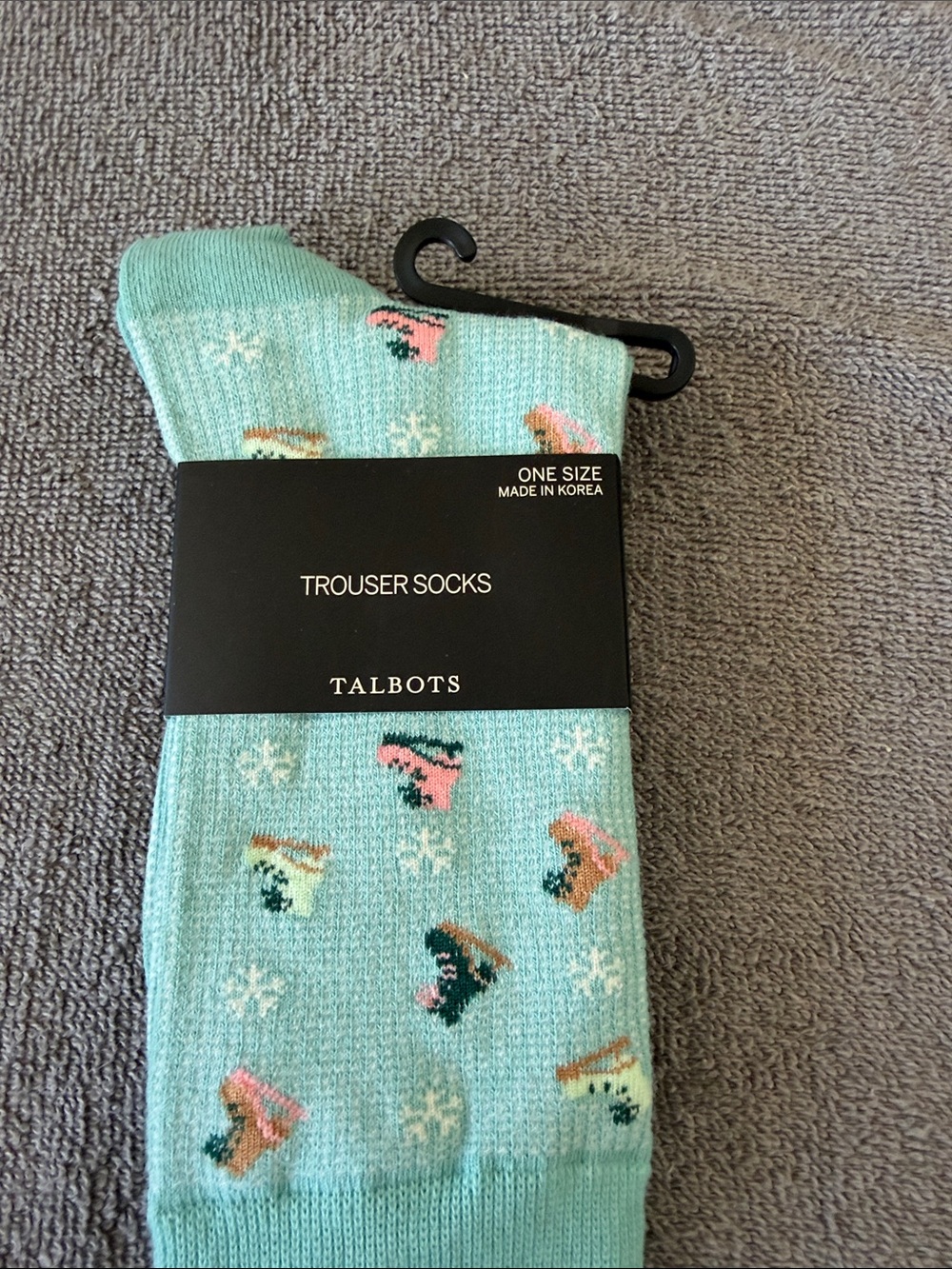 Talbots Light Aqua Ice Skate Print Trouser Socks